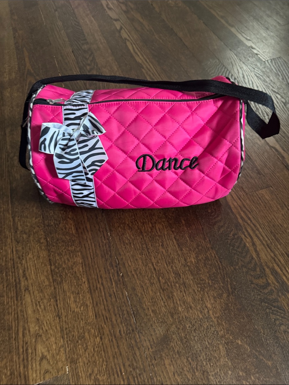 Small Hot Pink 'Dance Bag' Quilted Crossbody Bag with Zebra Bow.